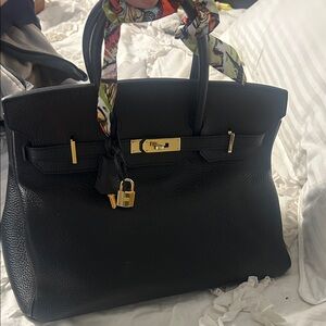 Black Leather Inspired Tote Handbag with Gold Hardware